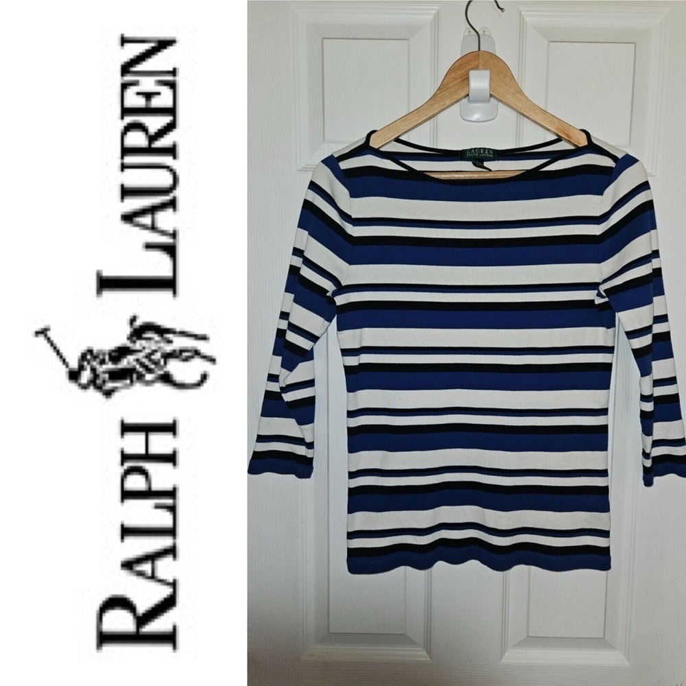 Ralph Lauren Striped Boatneck 3/4 sleeve knitted top size M